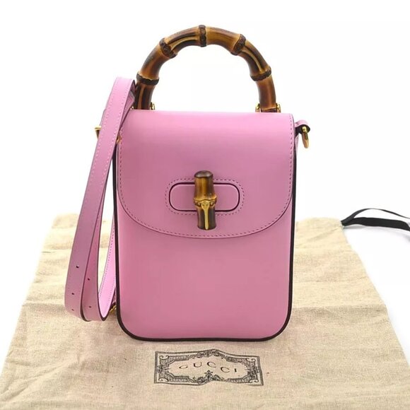 Auth GUCCI Bamboo Crossbody Shoulder Bag Backpack Pink Leather - Picture 2 of 15